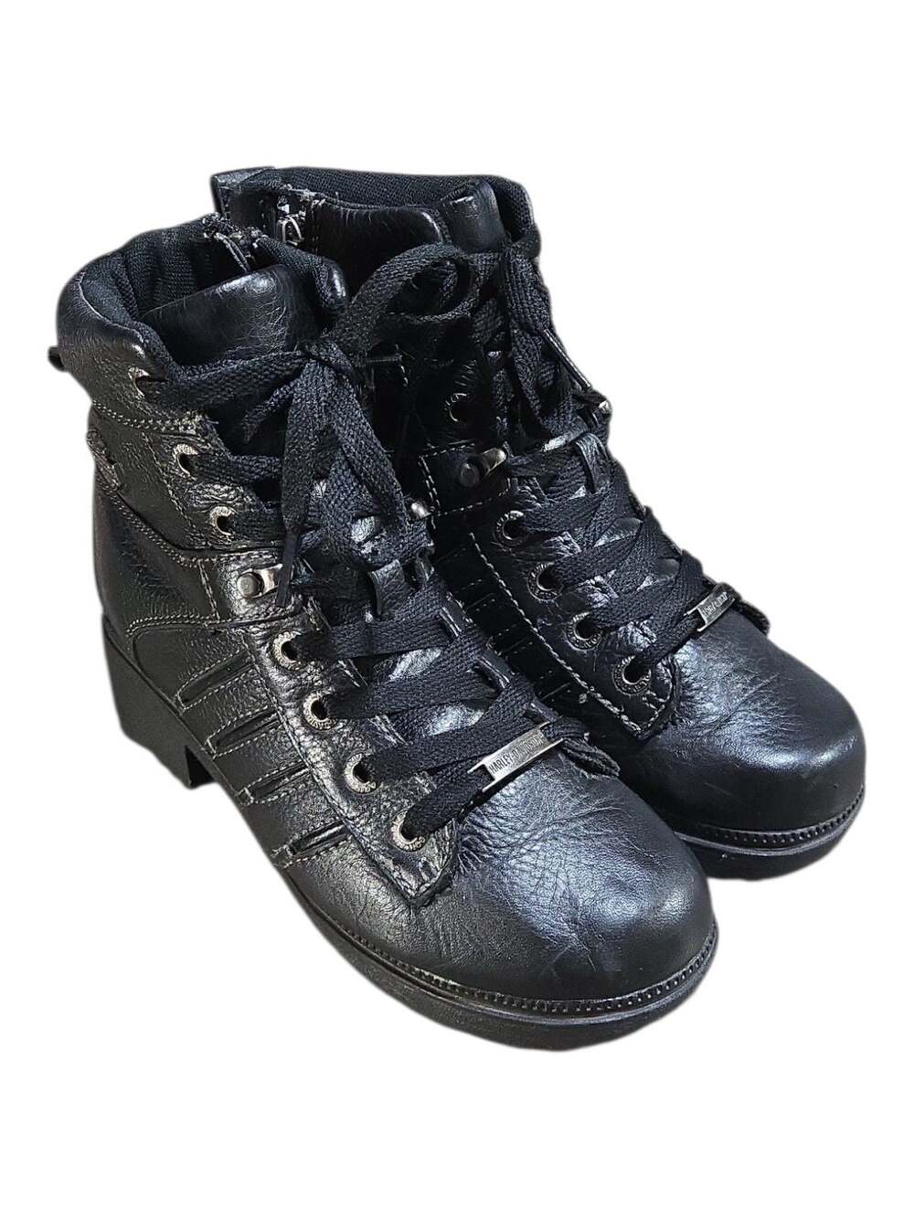 Harley-Davidson Women's Black Leather Lace-Up Side-Zip Motorcycle Boots